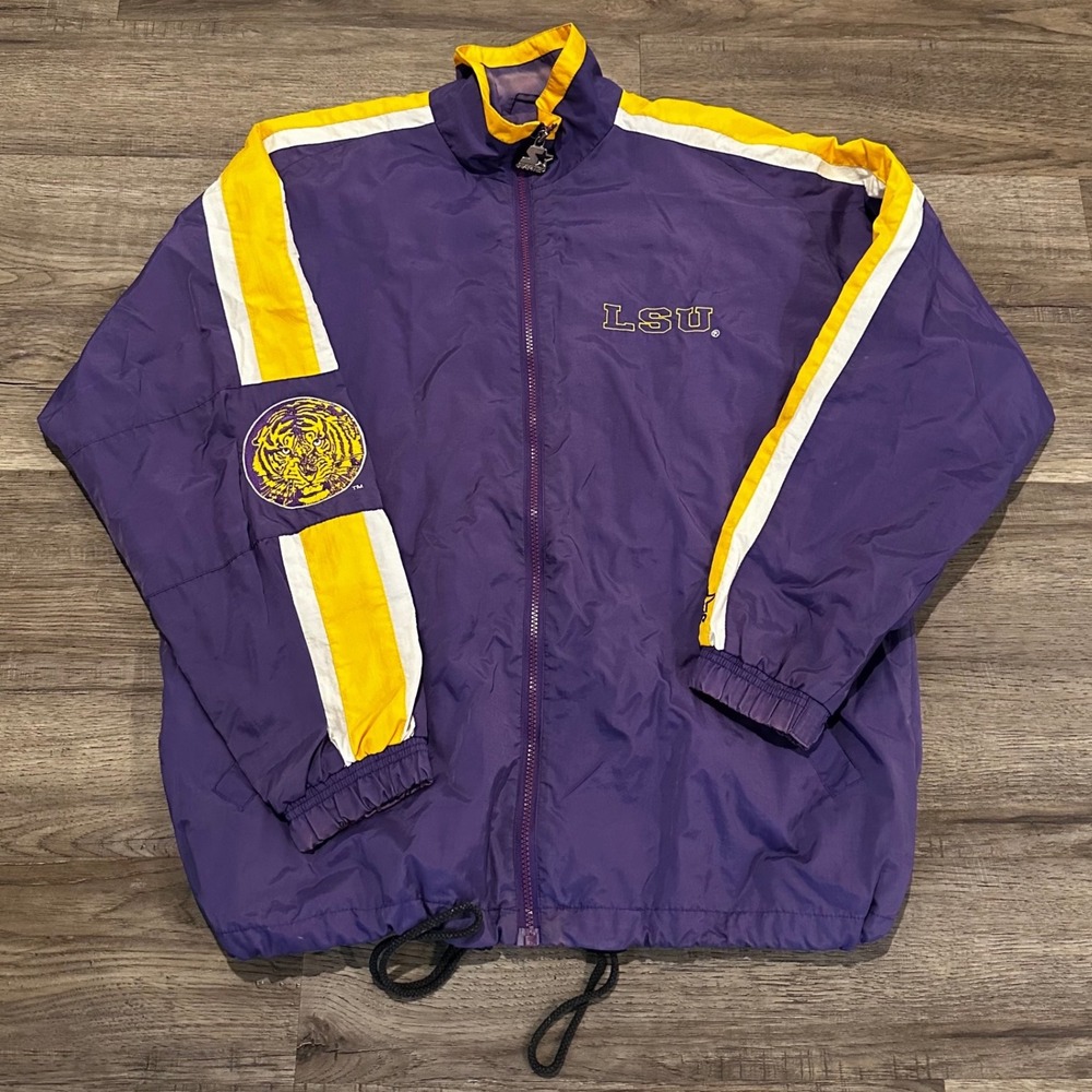 Vintage 90s Starter LSU Tigers Windbreaker Jacket Mens Medium Purple Full Zip - Picture 2 of 11